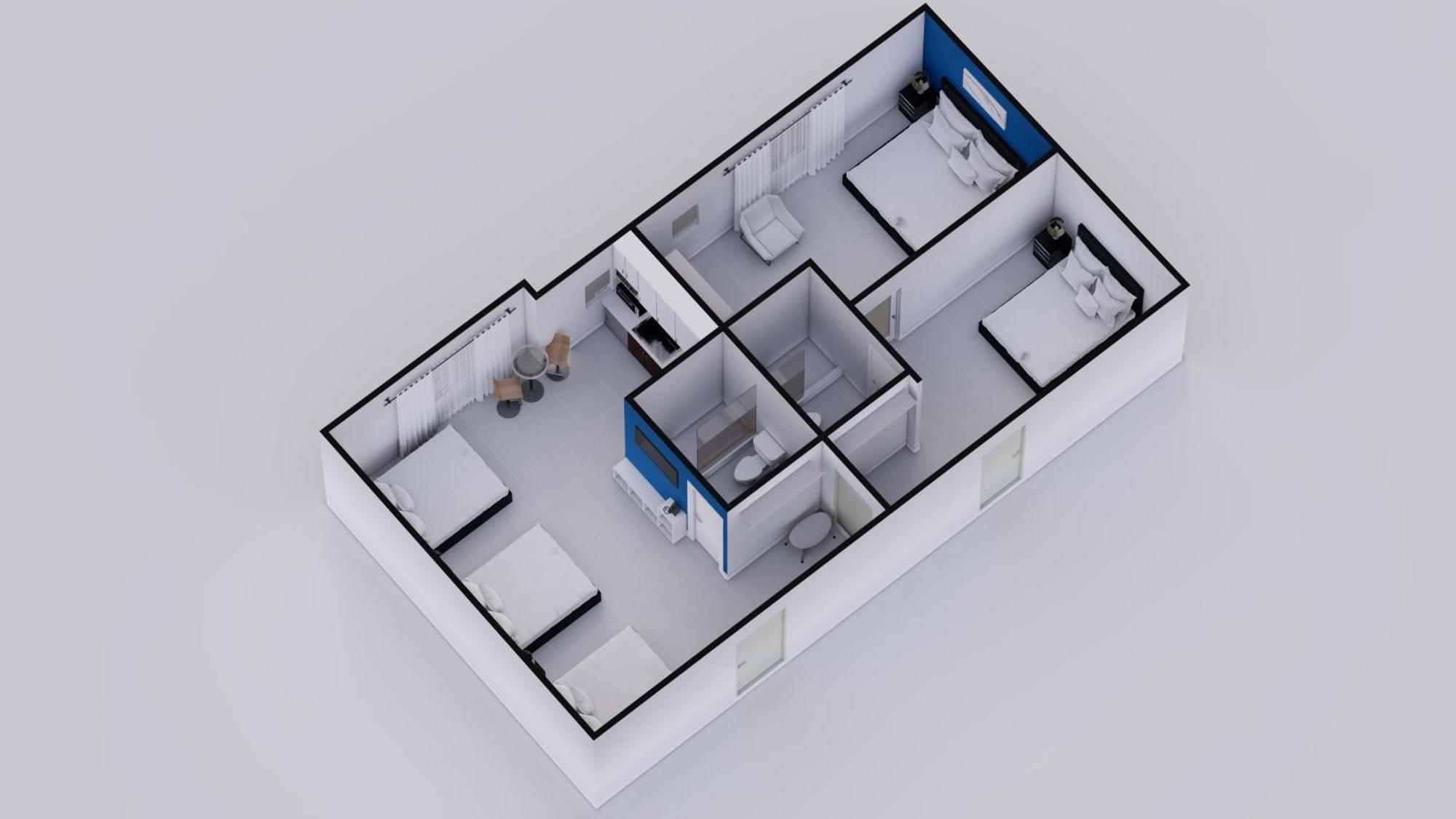 Suite per Gruppo con 3 Camere da Letto, 2 Bagni e Cucina